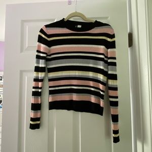 pink blue yellow striped long sleeve shirt
